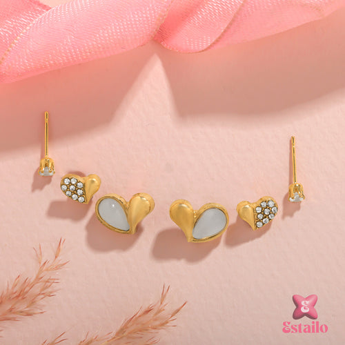 Heartfelt Trio Studs Earrings