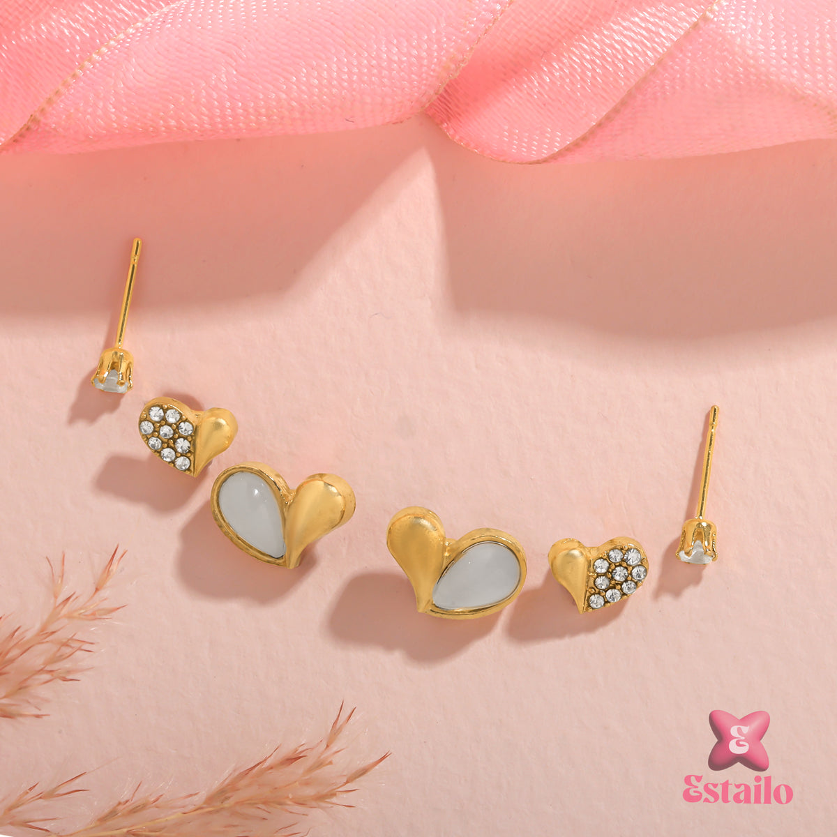 Heartfelt Trio Studs Earrings