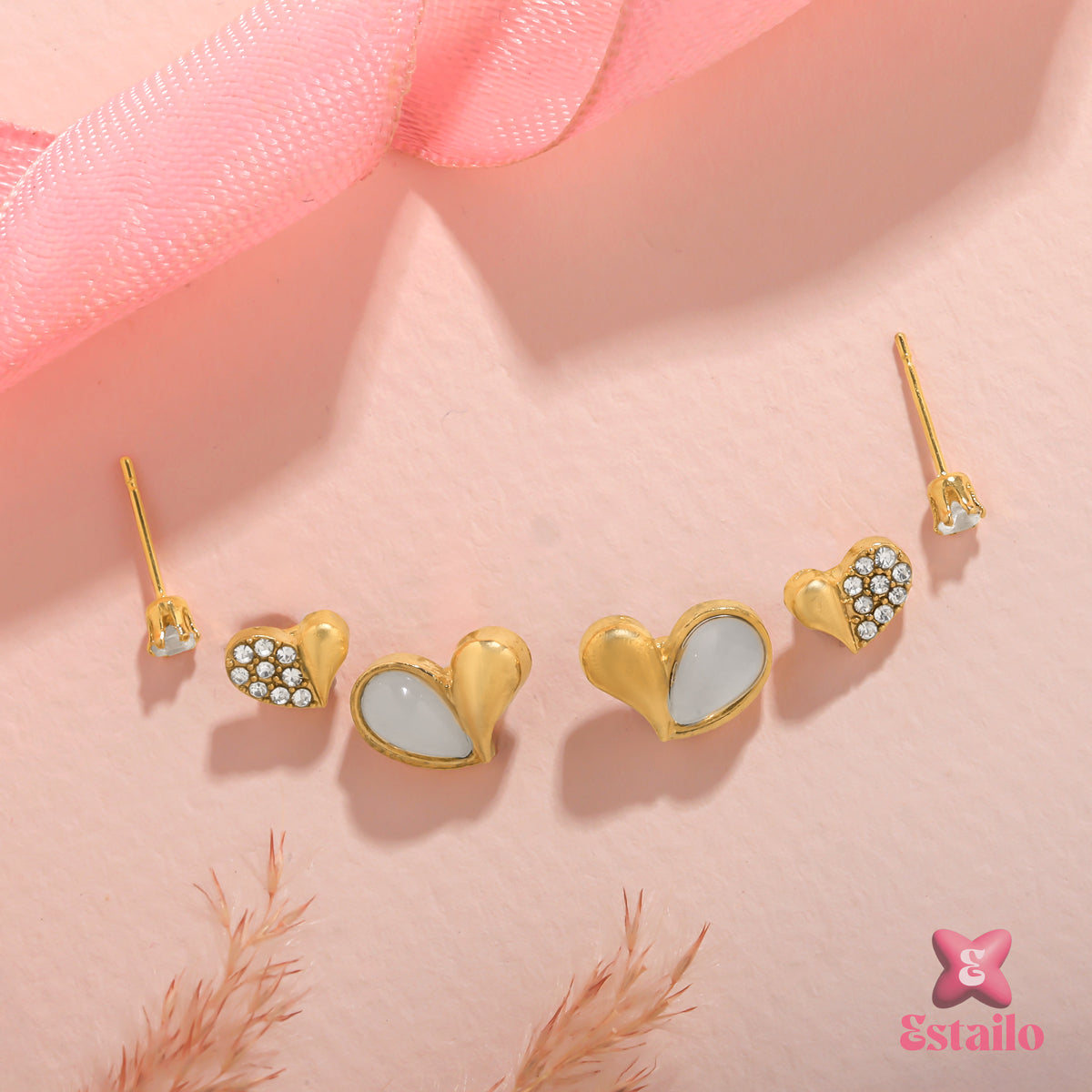 Heartfelt Trio Studs Earrings