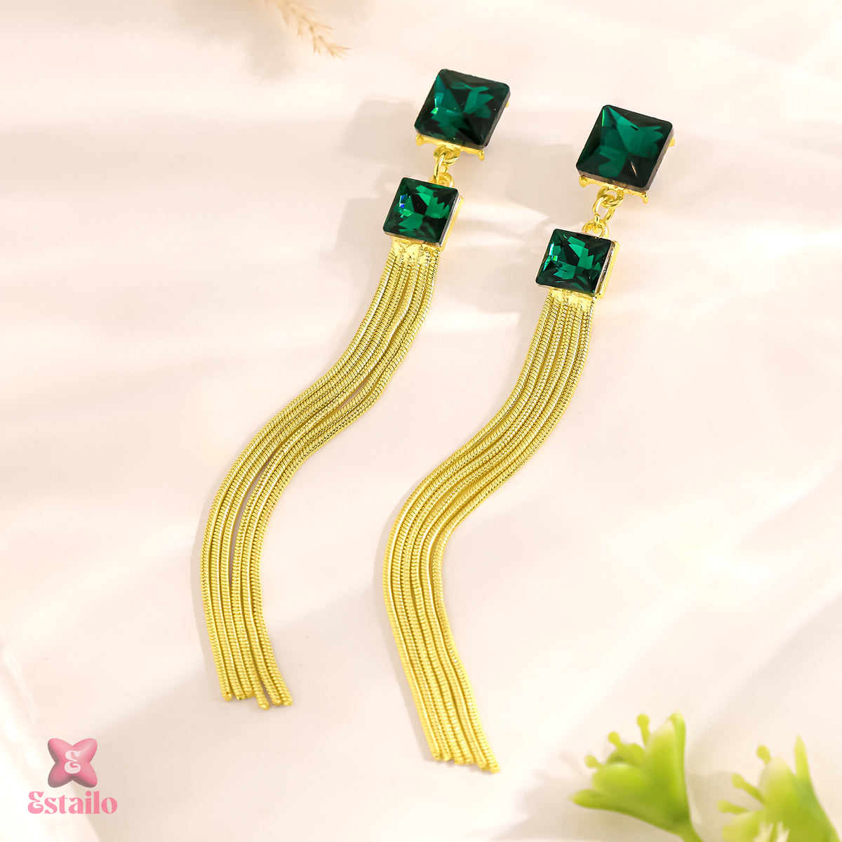 Emerald Tassel Earrings