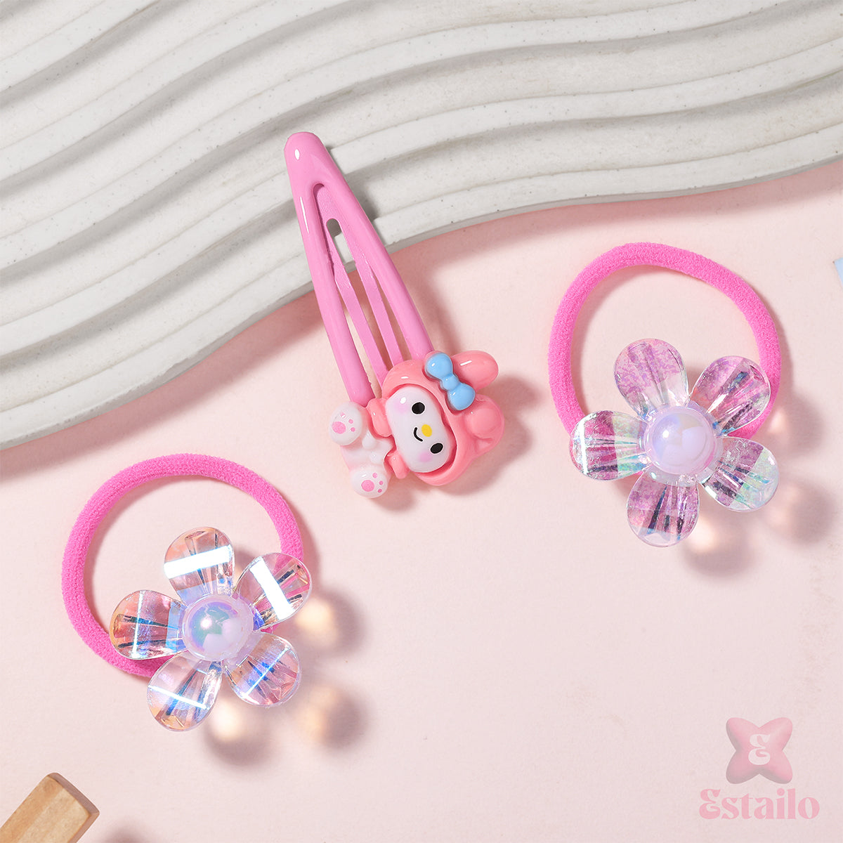 Pink Bunny Blossom Hair Set
