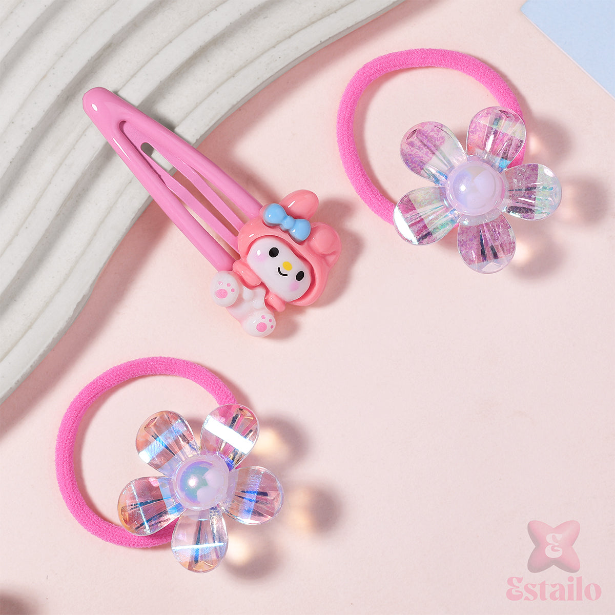 Pink Bunny Blossom Hair Set