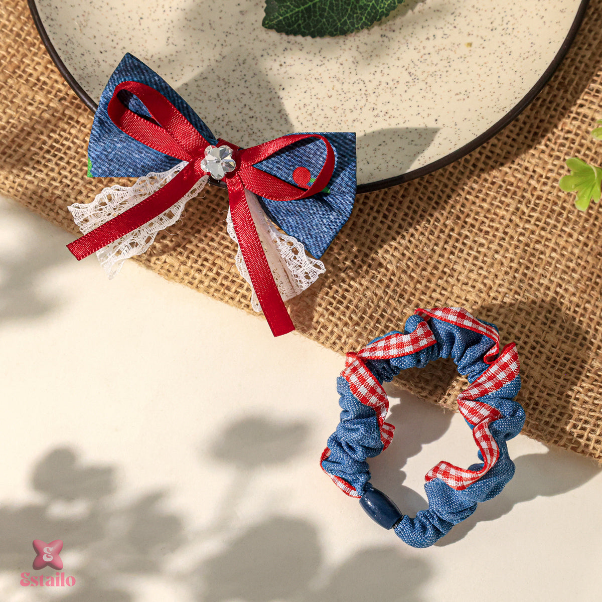 Denim Bow Hair Combo Set
