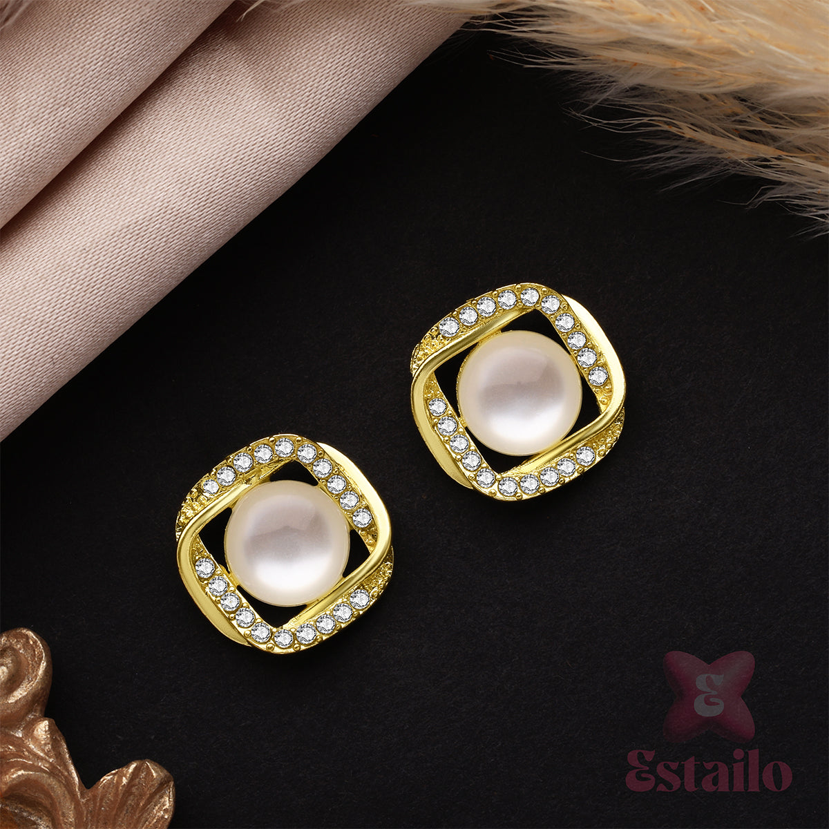 Golden Empress Pearl Studs Earring