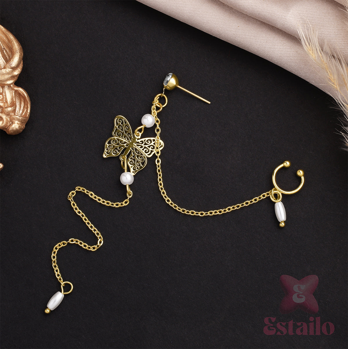 Butterfly Long Chain Earcuff Earring
