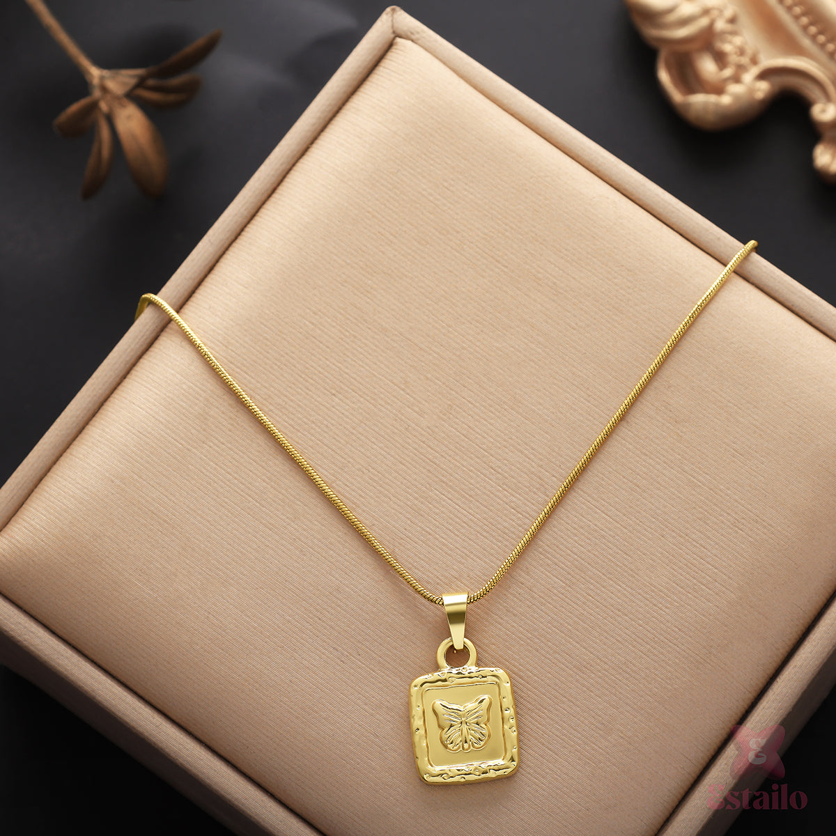 Elegant Etched Butterfly Necklace