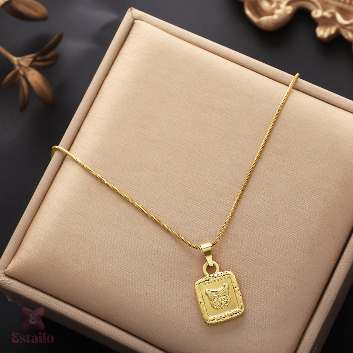 Elegant Etched Butterfly Necklace