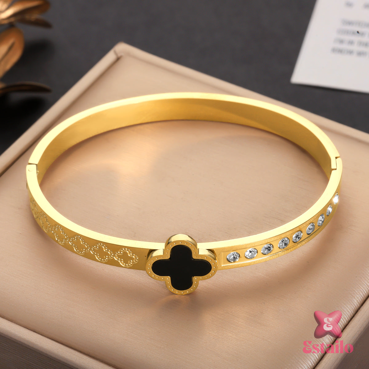 Midnight Clover Cuff Bracelet