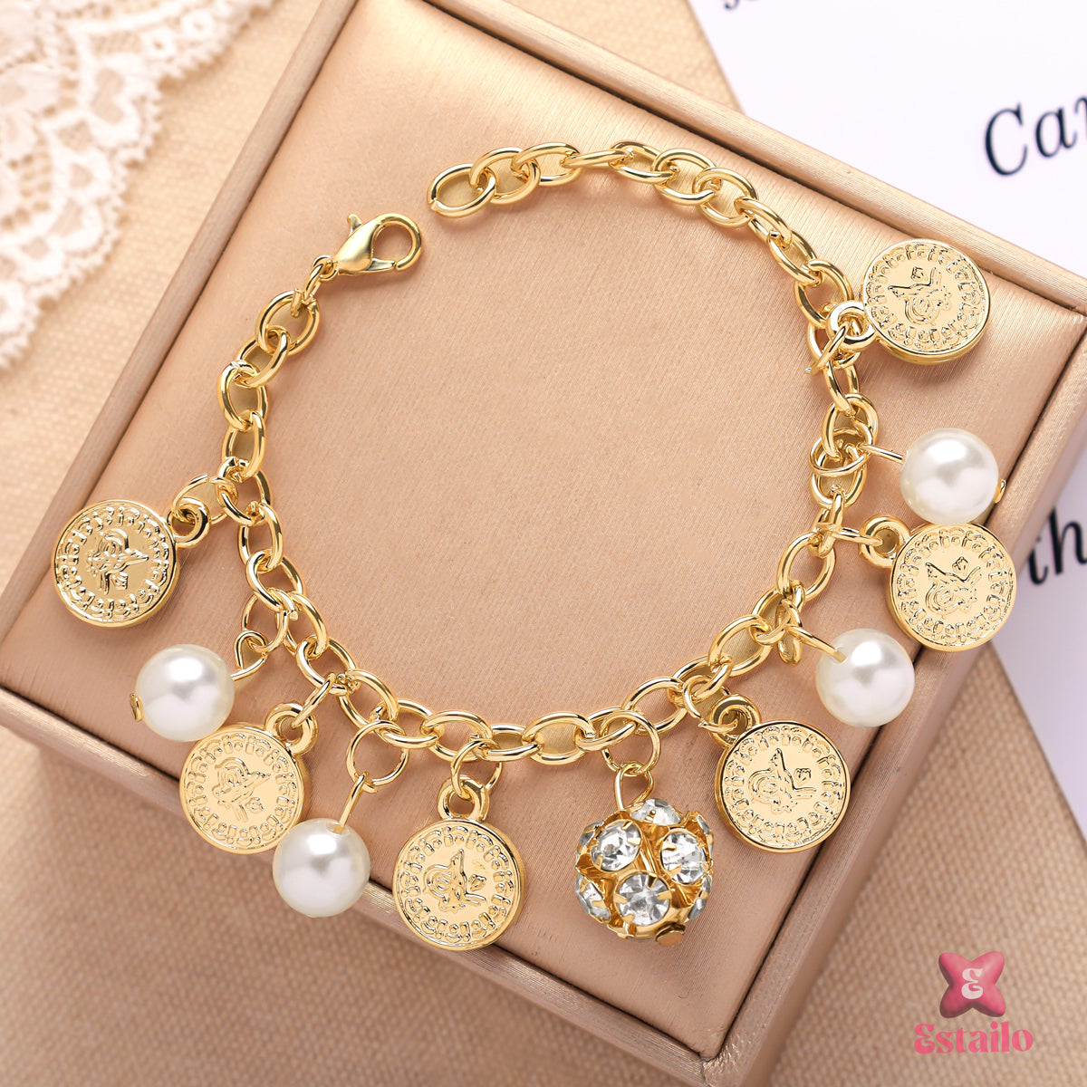 Dazzling Pearl & Coin Bracelet