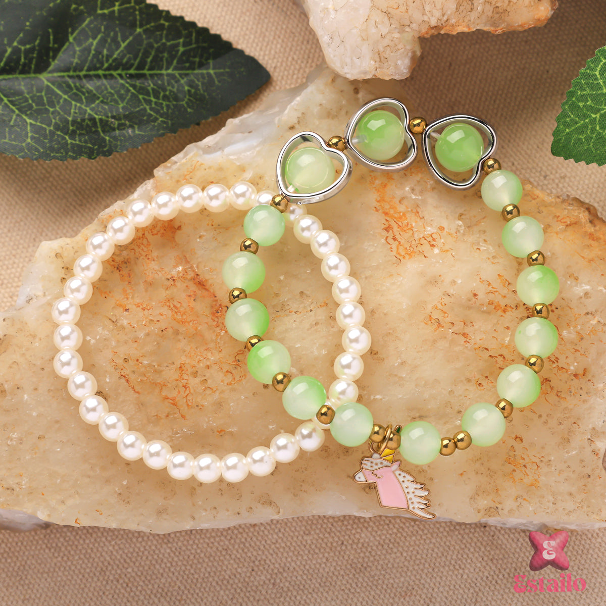 Jade & Pearl Hearts Bracelet