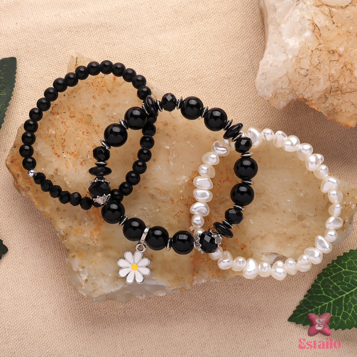 Black Stone & Pearl Bracelet