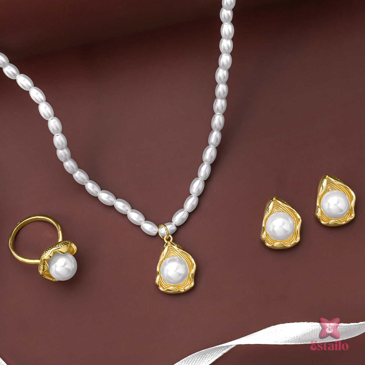 Opal Pearl Charm Necklace Set