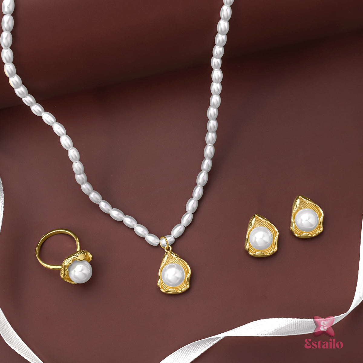 Opal Pearl Charm Necklace Set