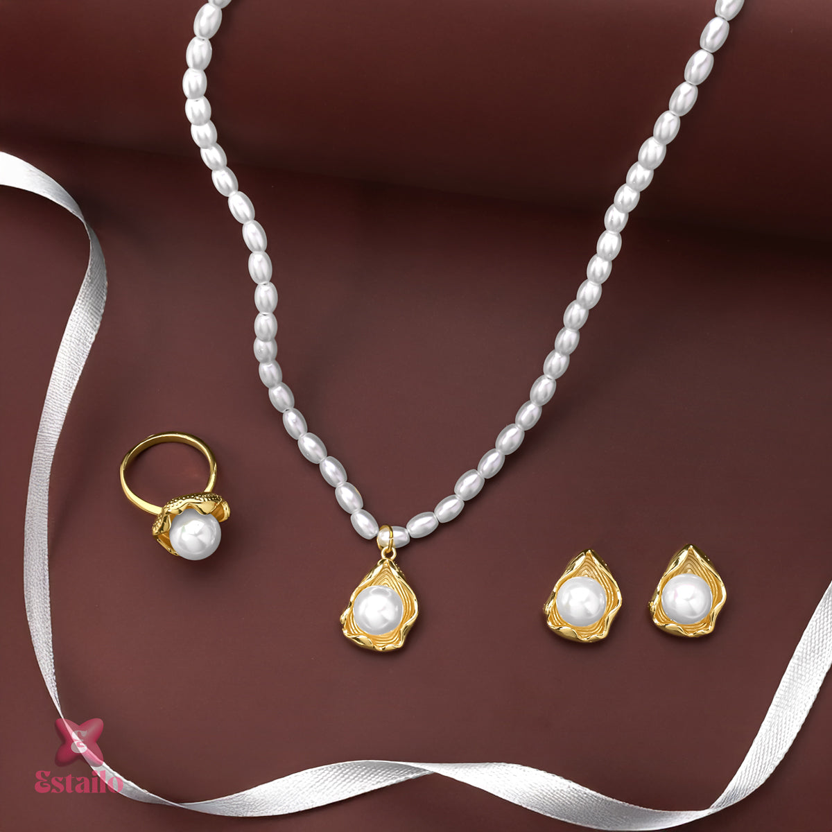 Opal Pearl Charm Necklace Set