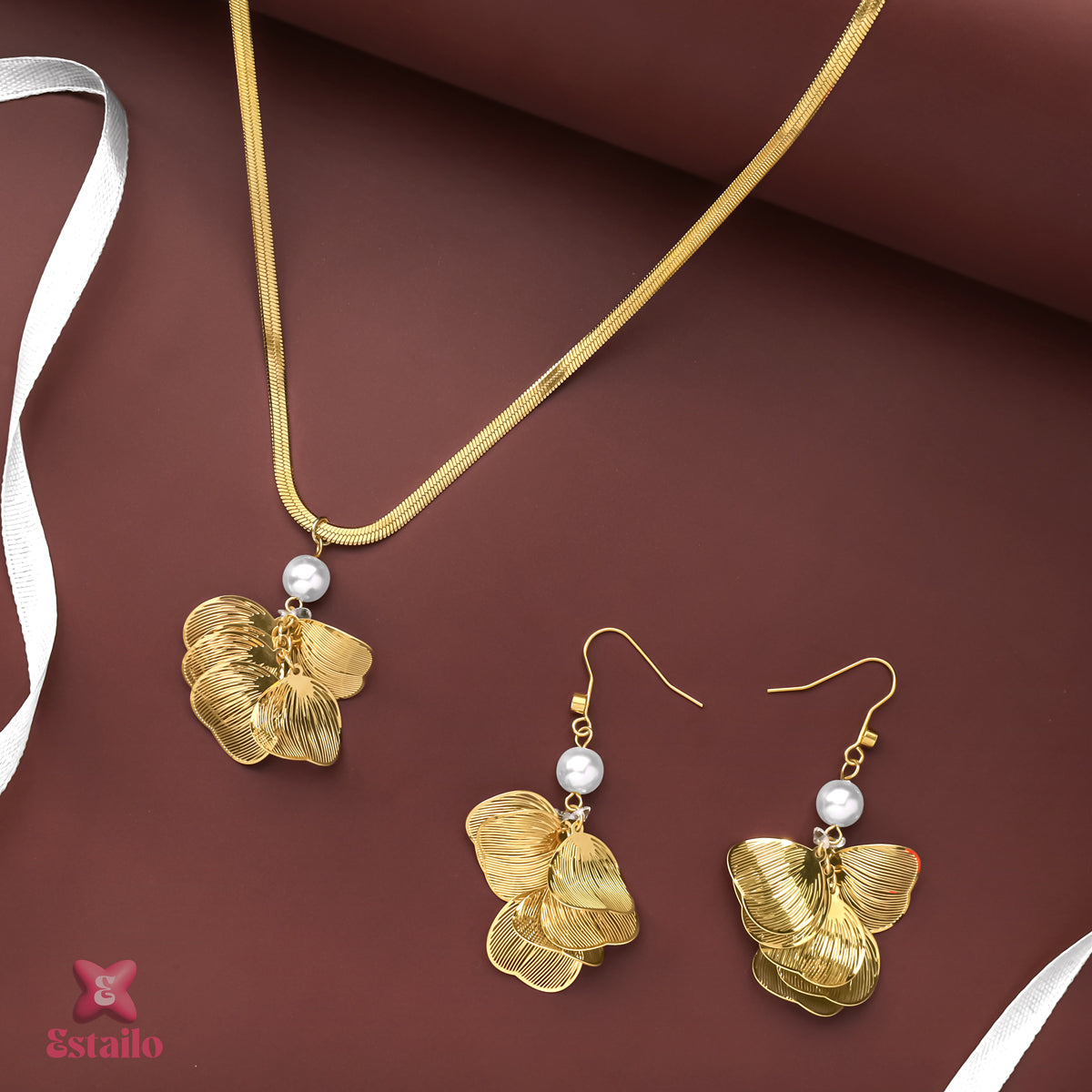 Golden Pearl Fusion Necklace Set
