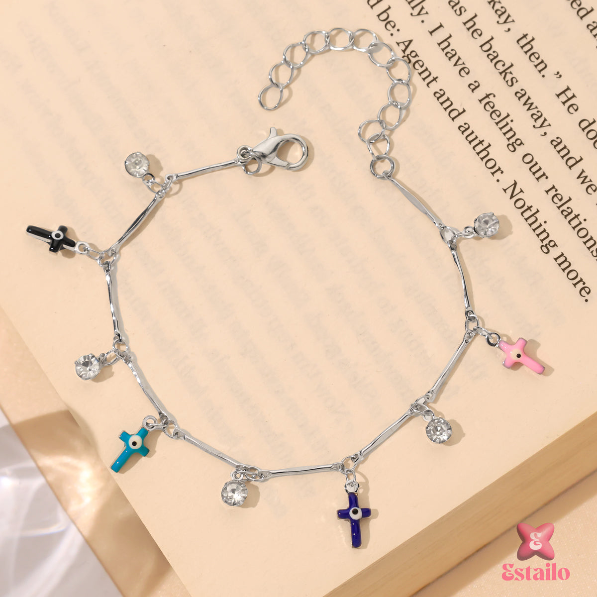 Enamel Cross & Crystal Bracelet