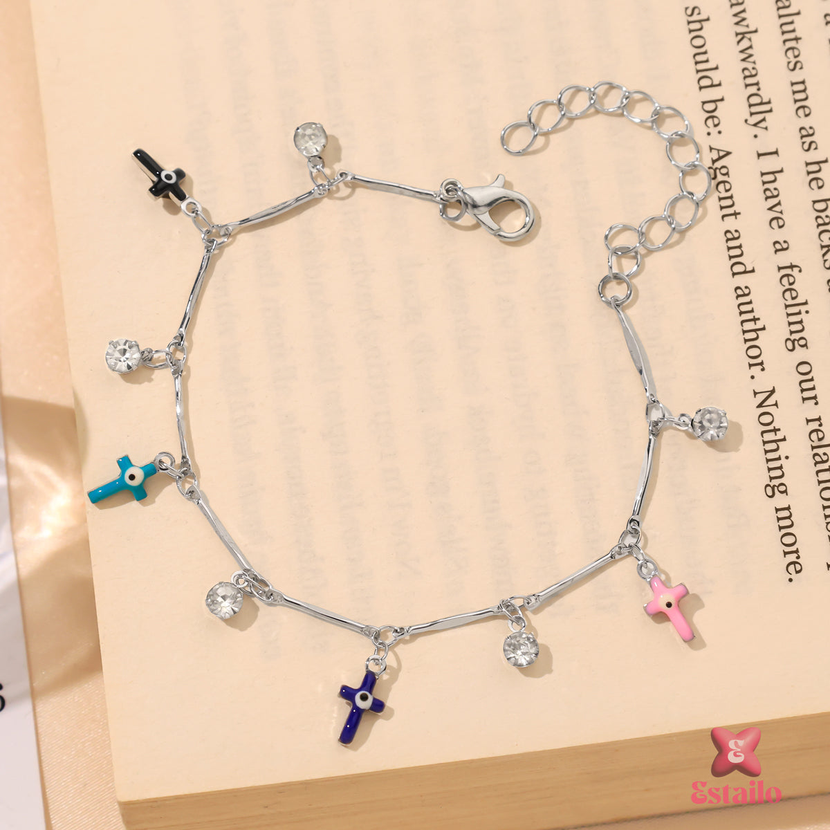 Enamel Cross & Crystal Bracelet