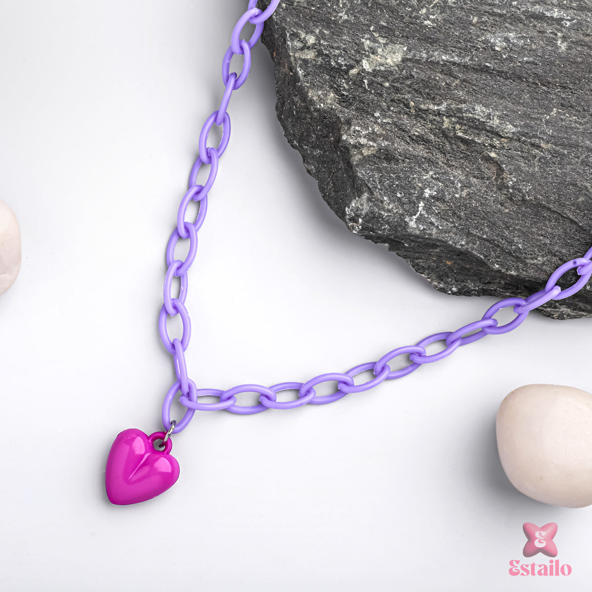 Purple Chain Pink Heart Necklace