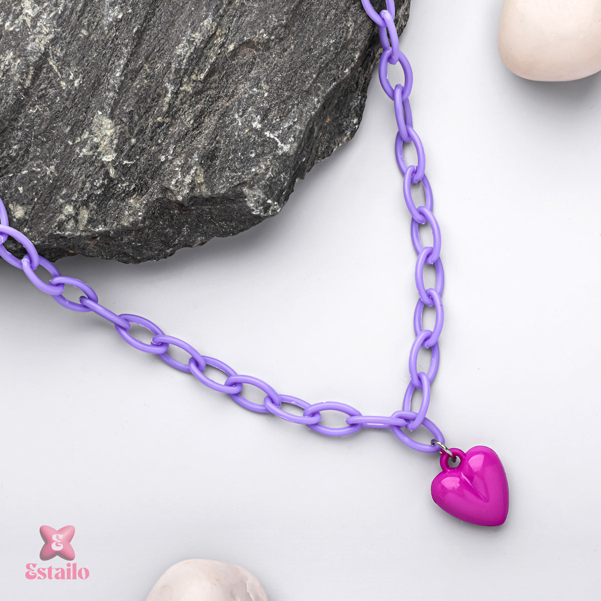 Purple Chain Pink Heart Necklace