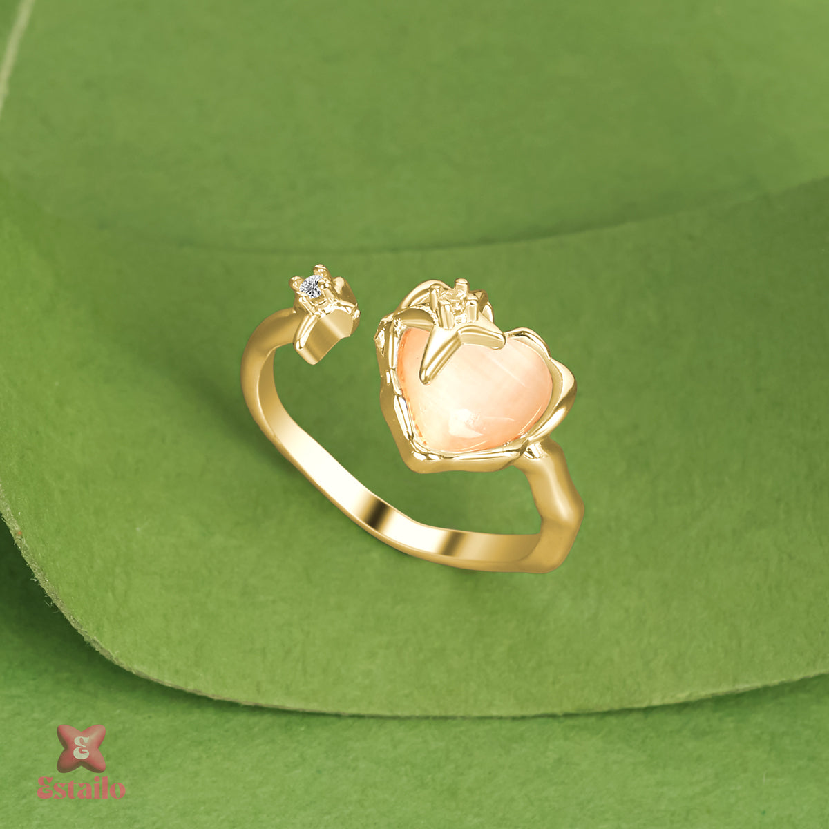 Golden Heart & Star Ring