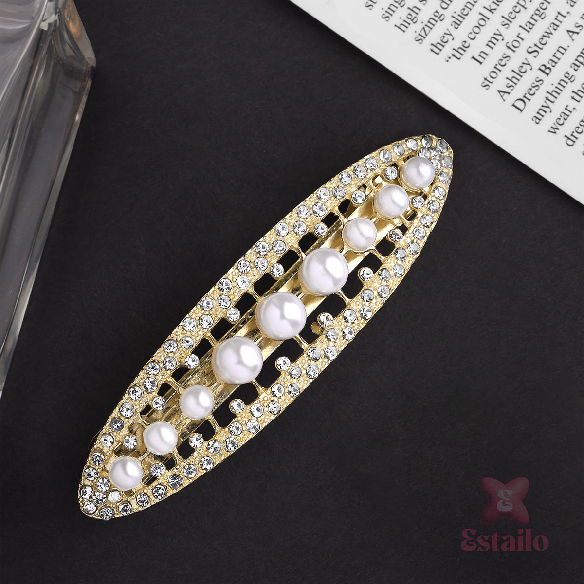 Elegant Pearl & Rhinestone Clip