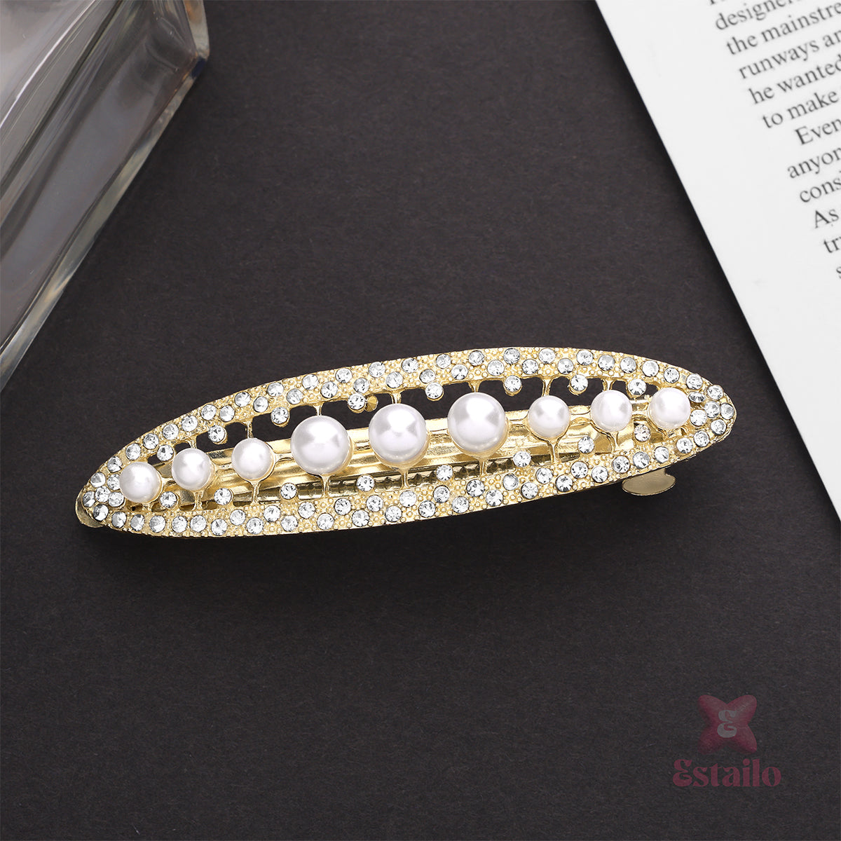 Elegant Pearl & Rhinestone Clip