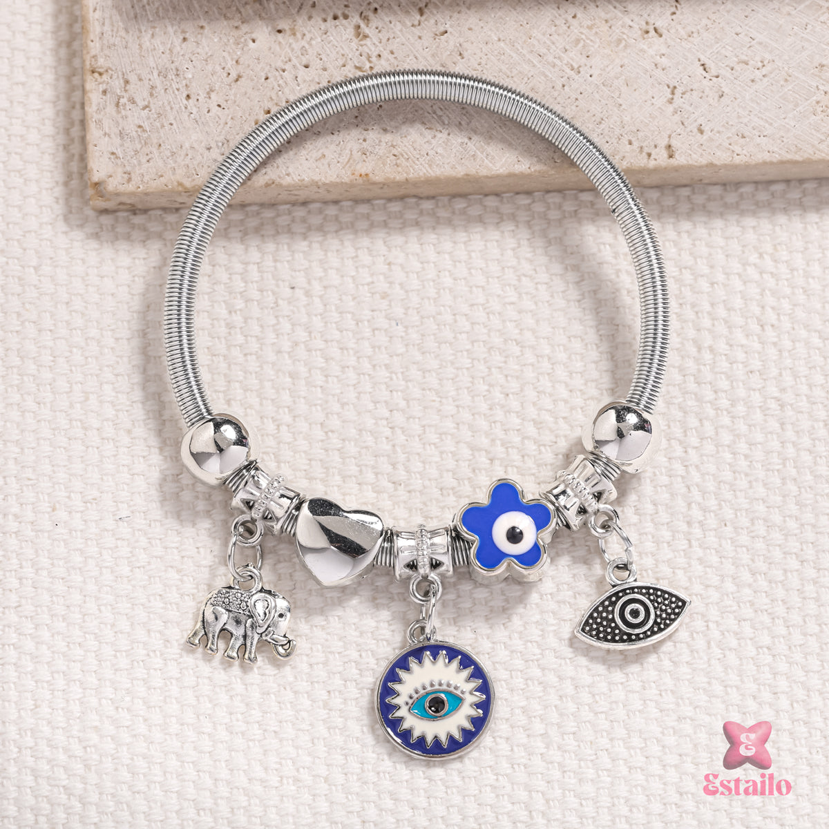 Elephant & Evil Eye Bracelet