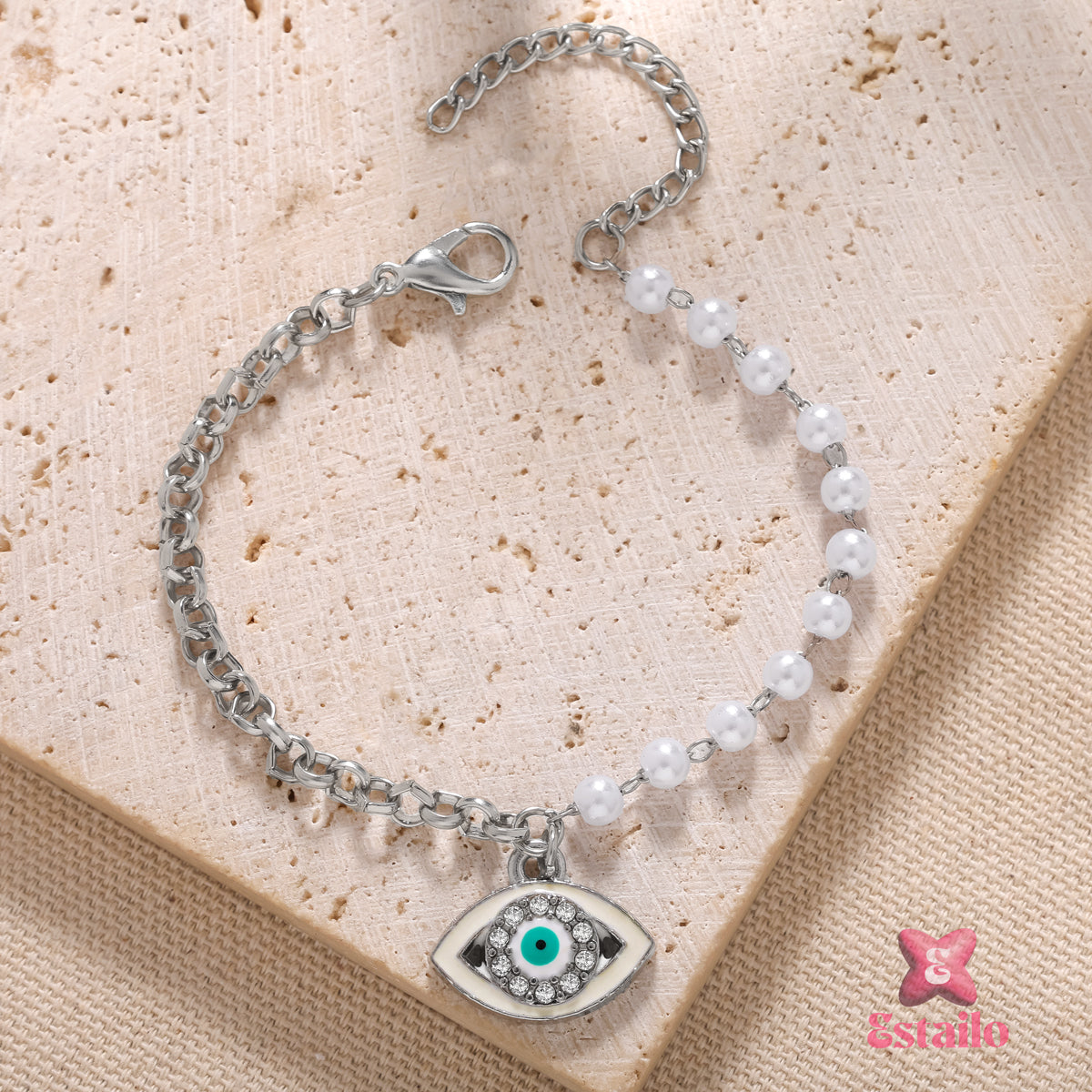 Silver Lined Evil Eye Pearls Bracelets