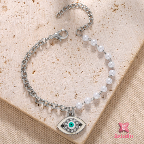 Silver Lined Evil Eye Pearls Bracelets