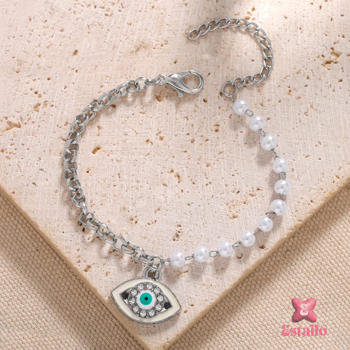 Silver Lined Evil Eye Pearls Bracelets