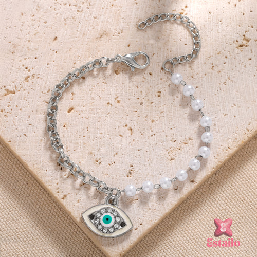 Silver Lined Evil Eye Pearls Bracelets