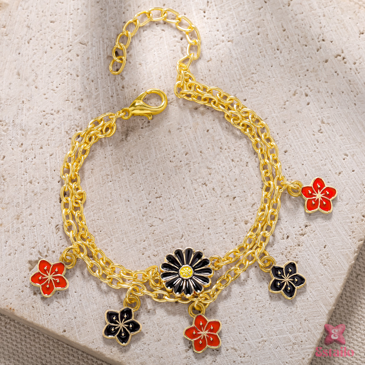 Red & Black Daisy Bracelet