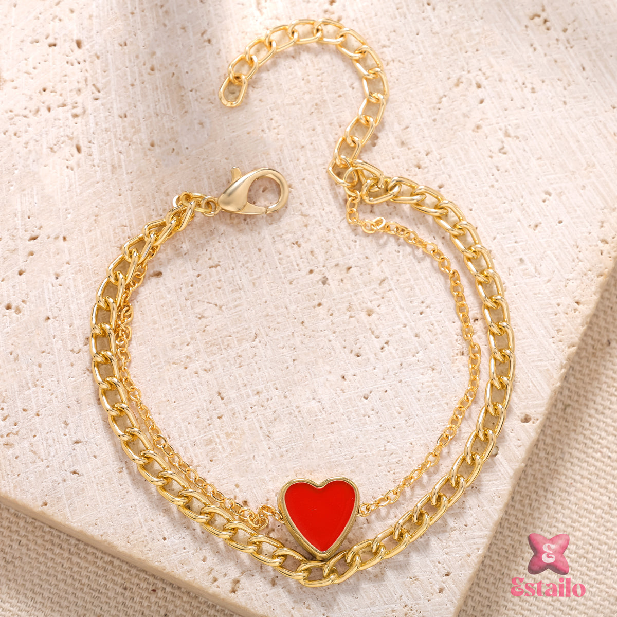 Gold & Red Heart Bracelet
