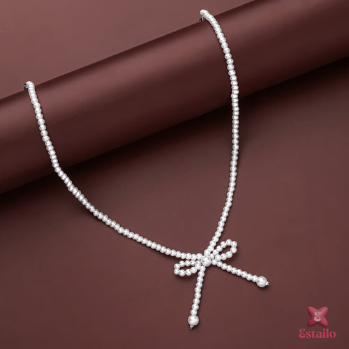 Beaded Bow Pearl Necklace