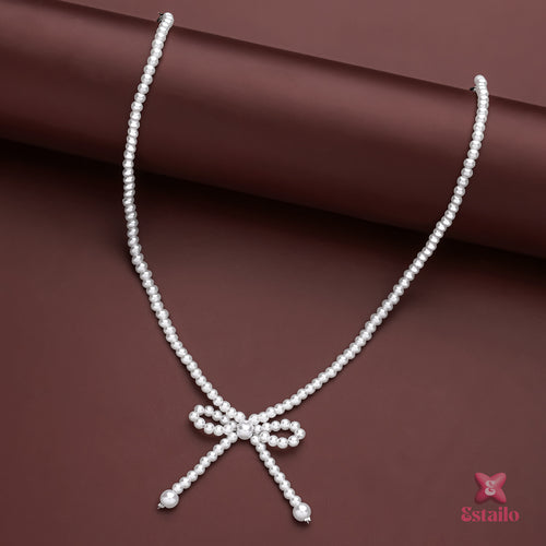 Beaded Bow Pearl Necklace