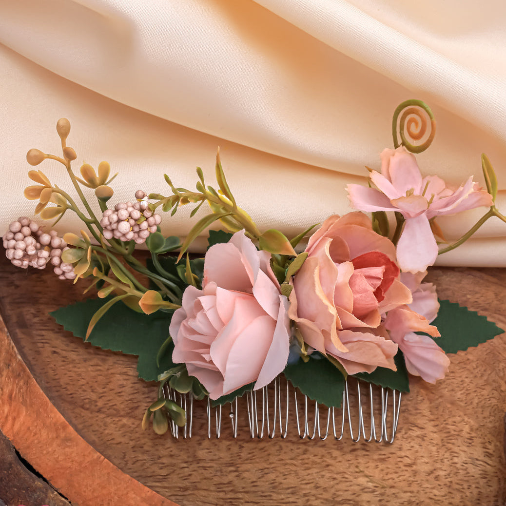 Ivory & Blush Floral Hair Comb