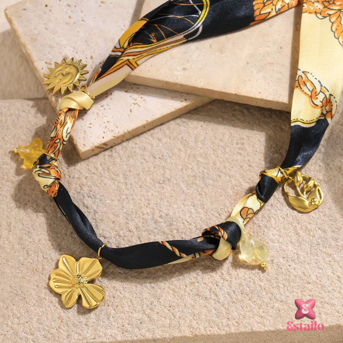 Golden Bloom Scarf Necklace