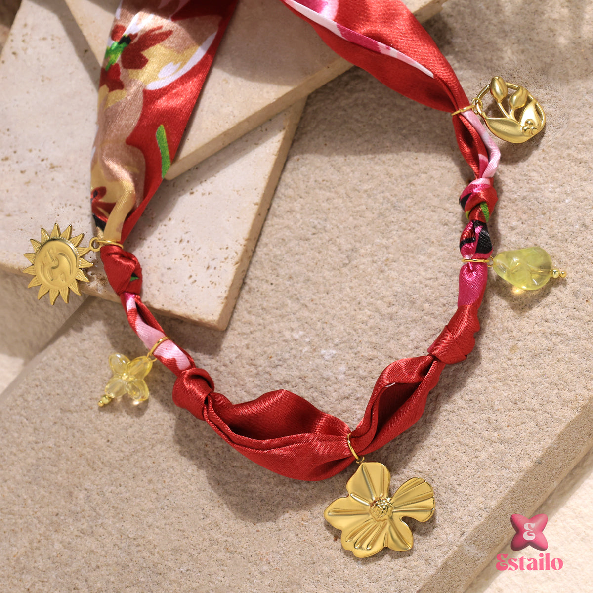 Scarlet Bloom Scarf Necklace