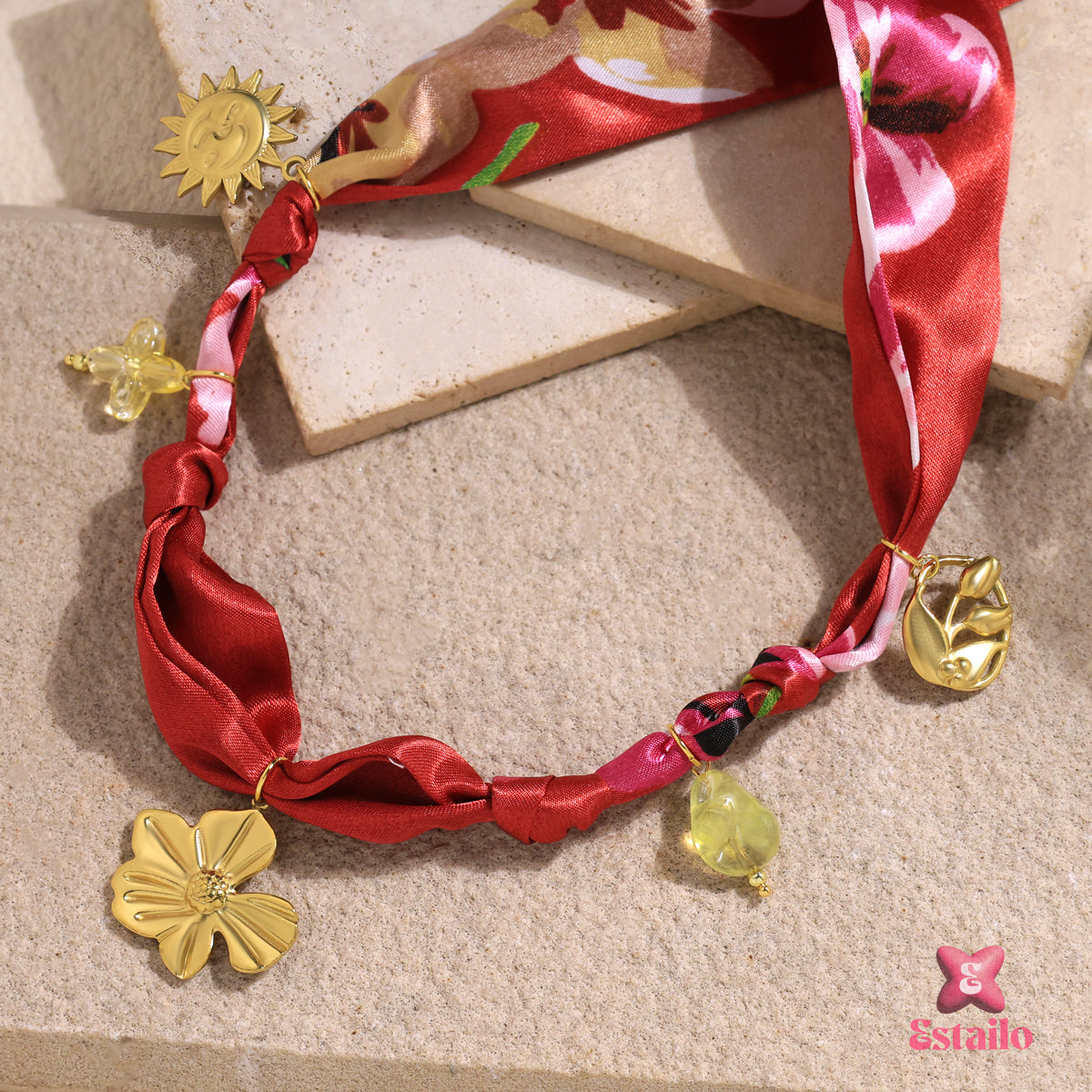 Scarlet Bloom Scarf Necklace