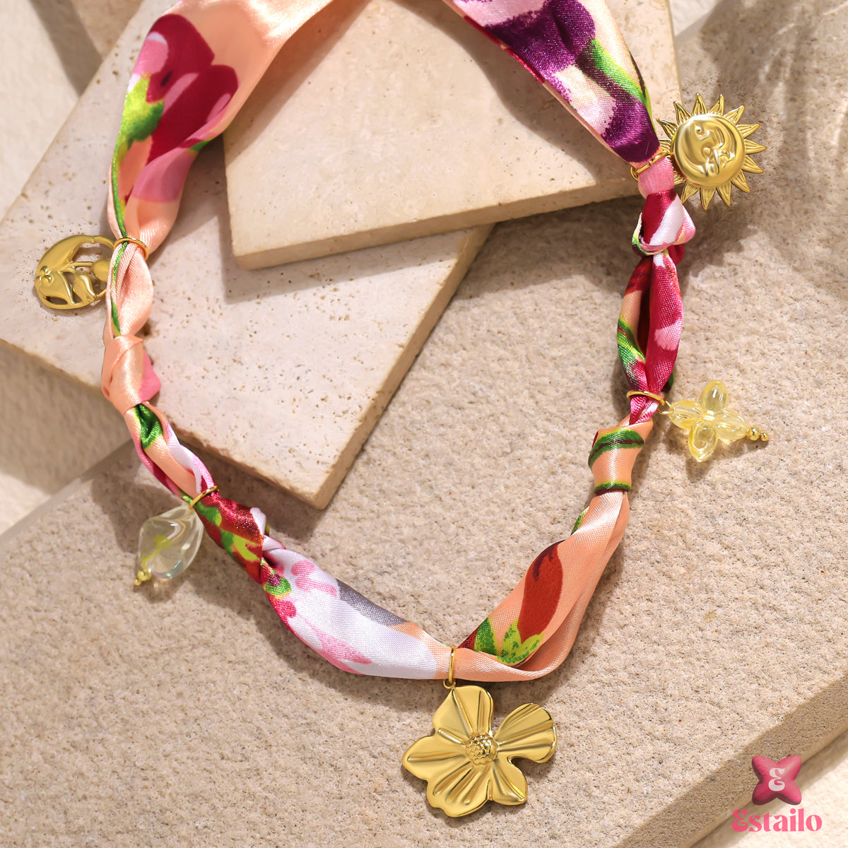 Peach Blossom Scarf Necklace