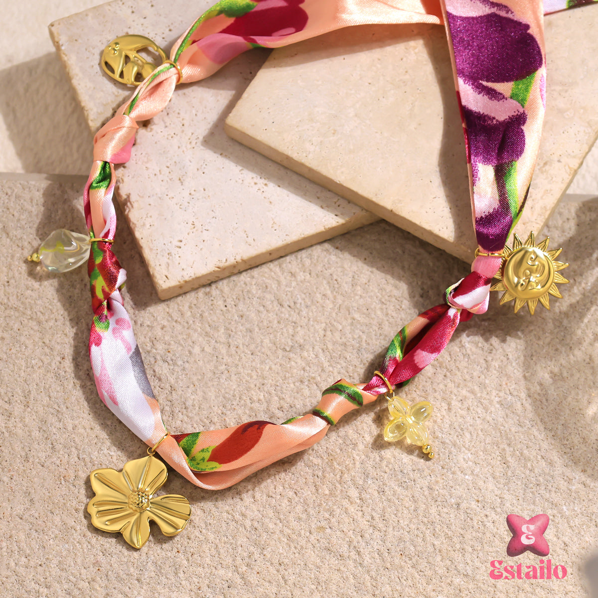 Peach Blossom Scarf Necklace