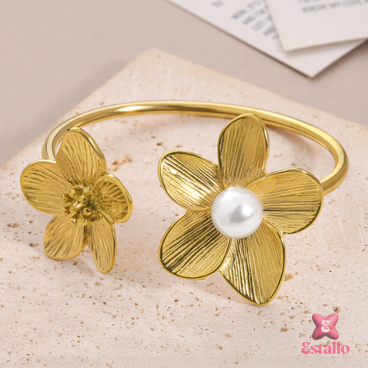 Petal & Pearl Bangle Bracelet