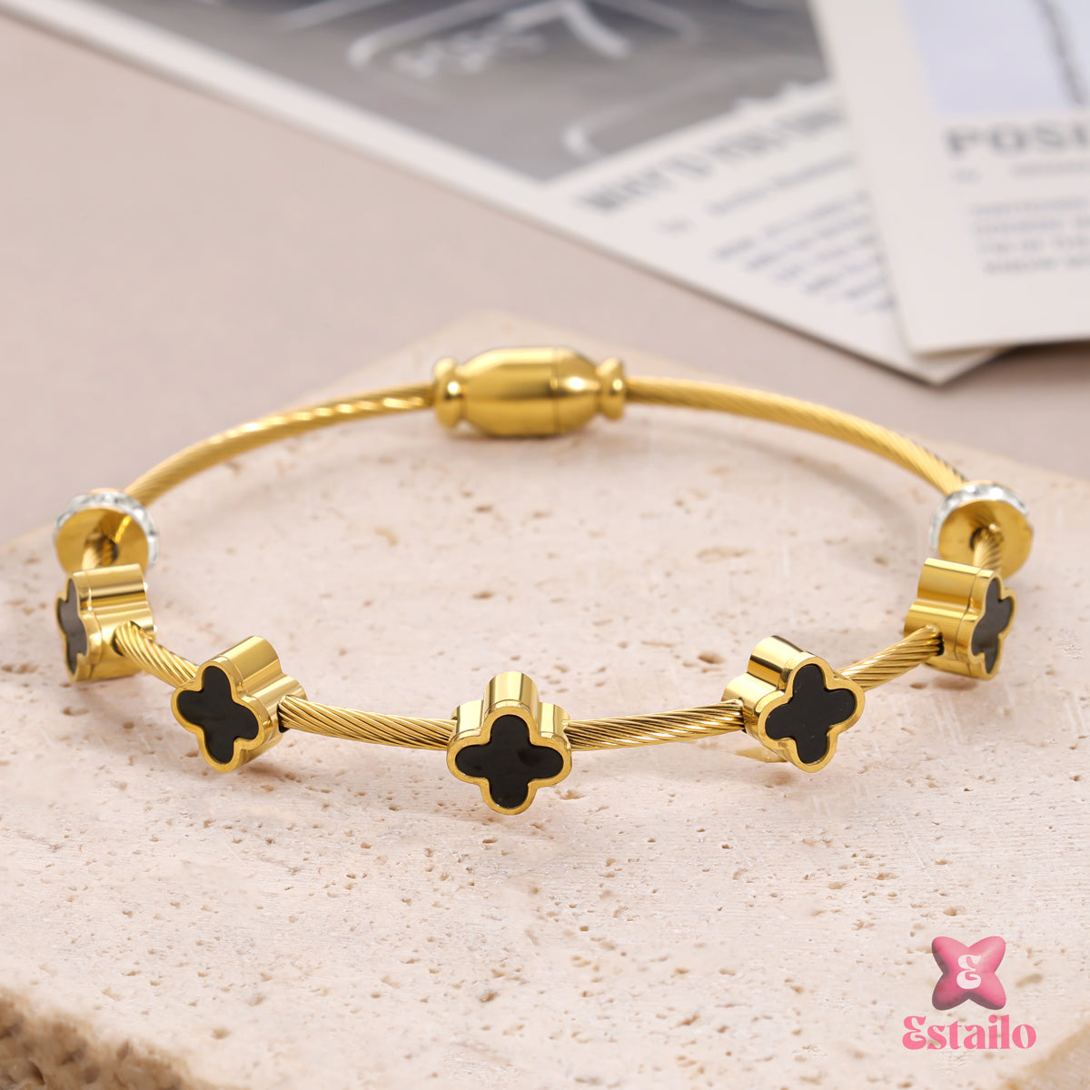 Noir Clover Bangle Bracelet