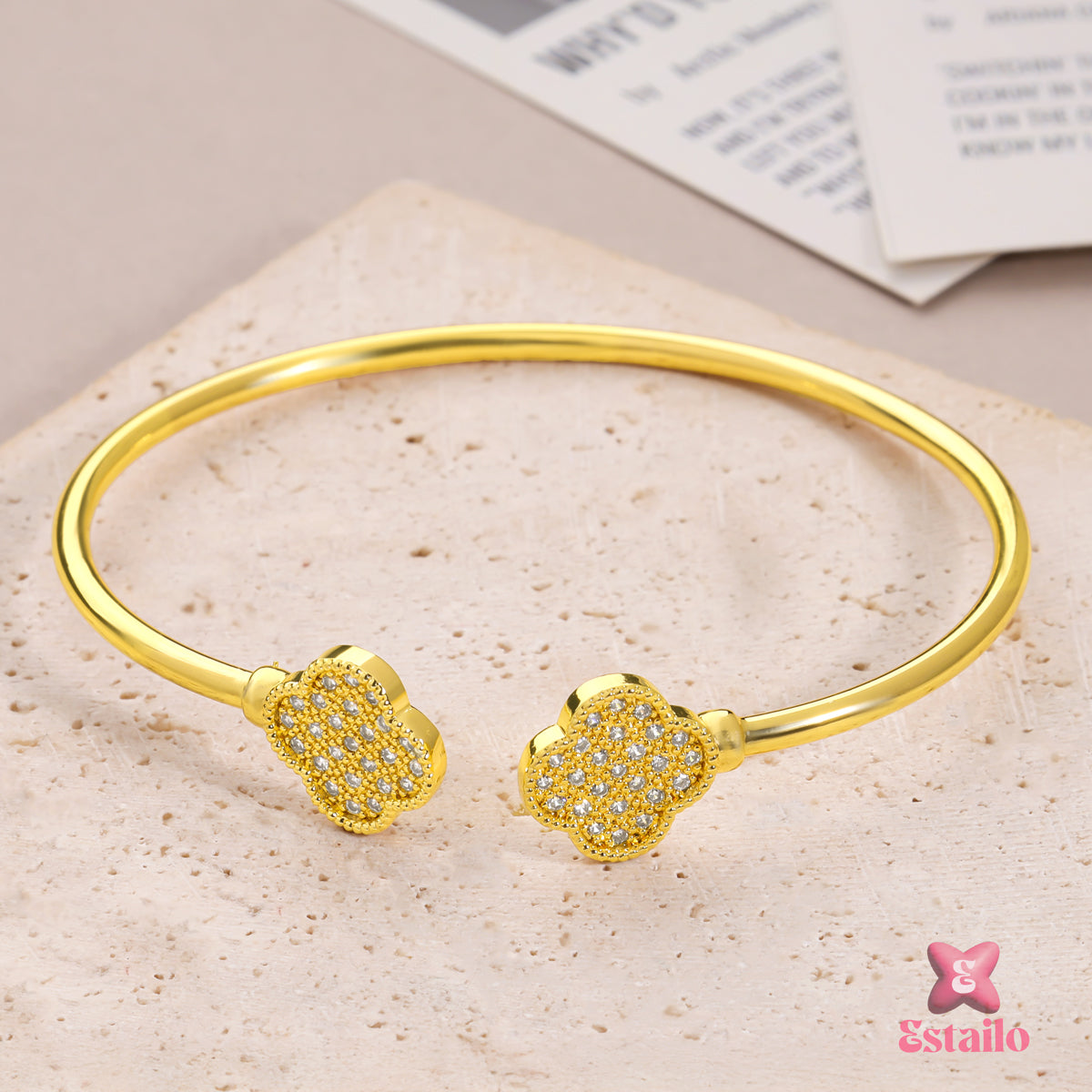 Golden Clover Cuff Bracelet