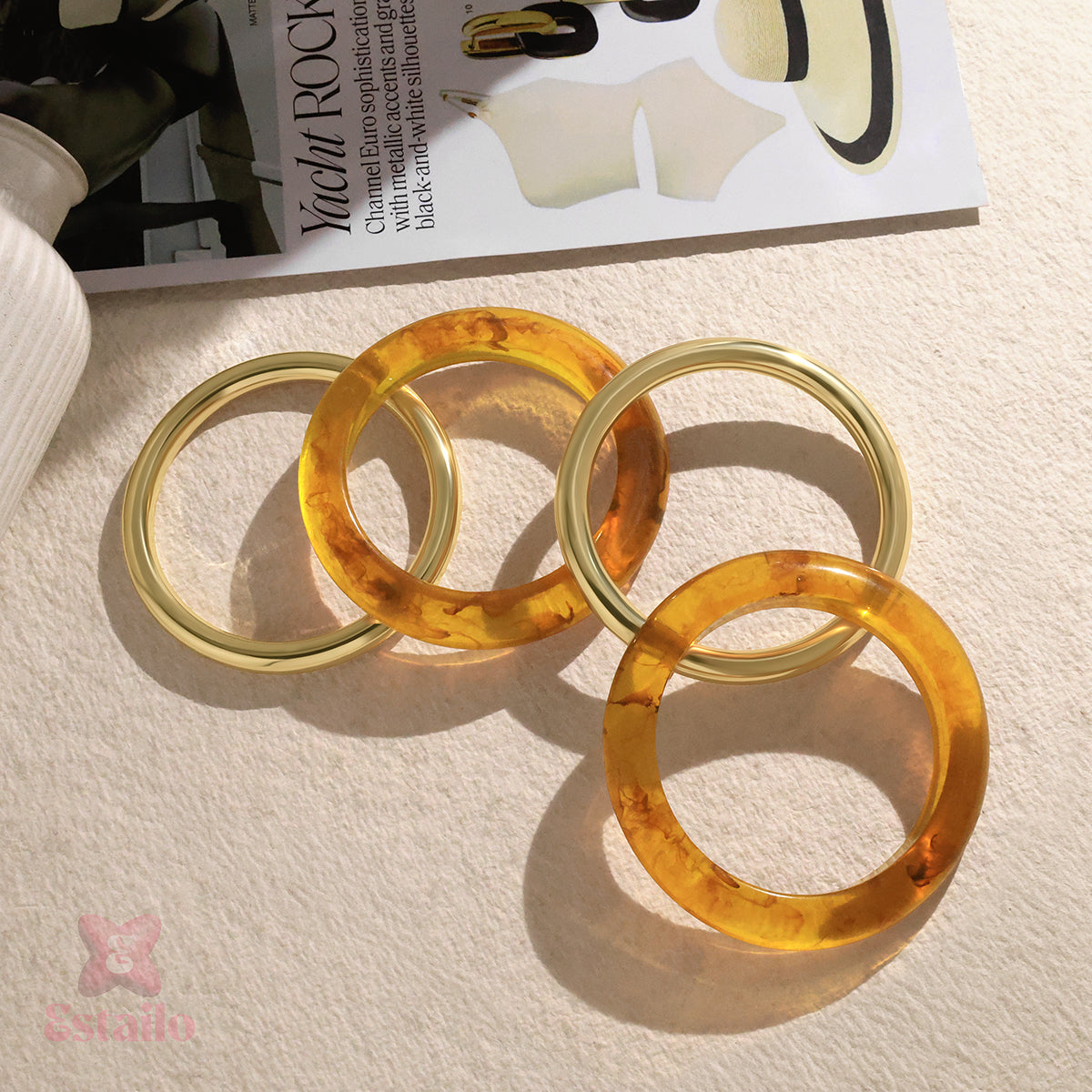 Retro Amber Stack Bangle Bracelet