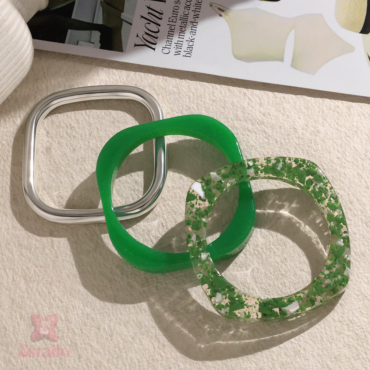 Emerald Edge Stack Bangle Bracelet