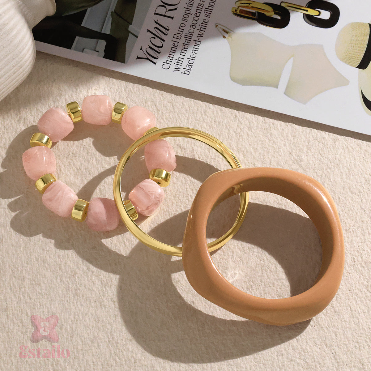 Pink & Gold Stack Bangle Bracelet