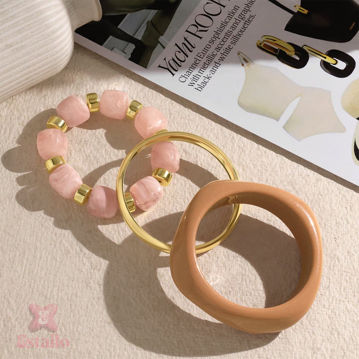 Pink & Gold Stack Bangle Bracelet