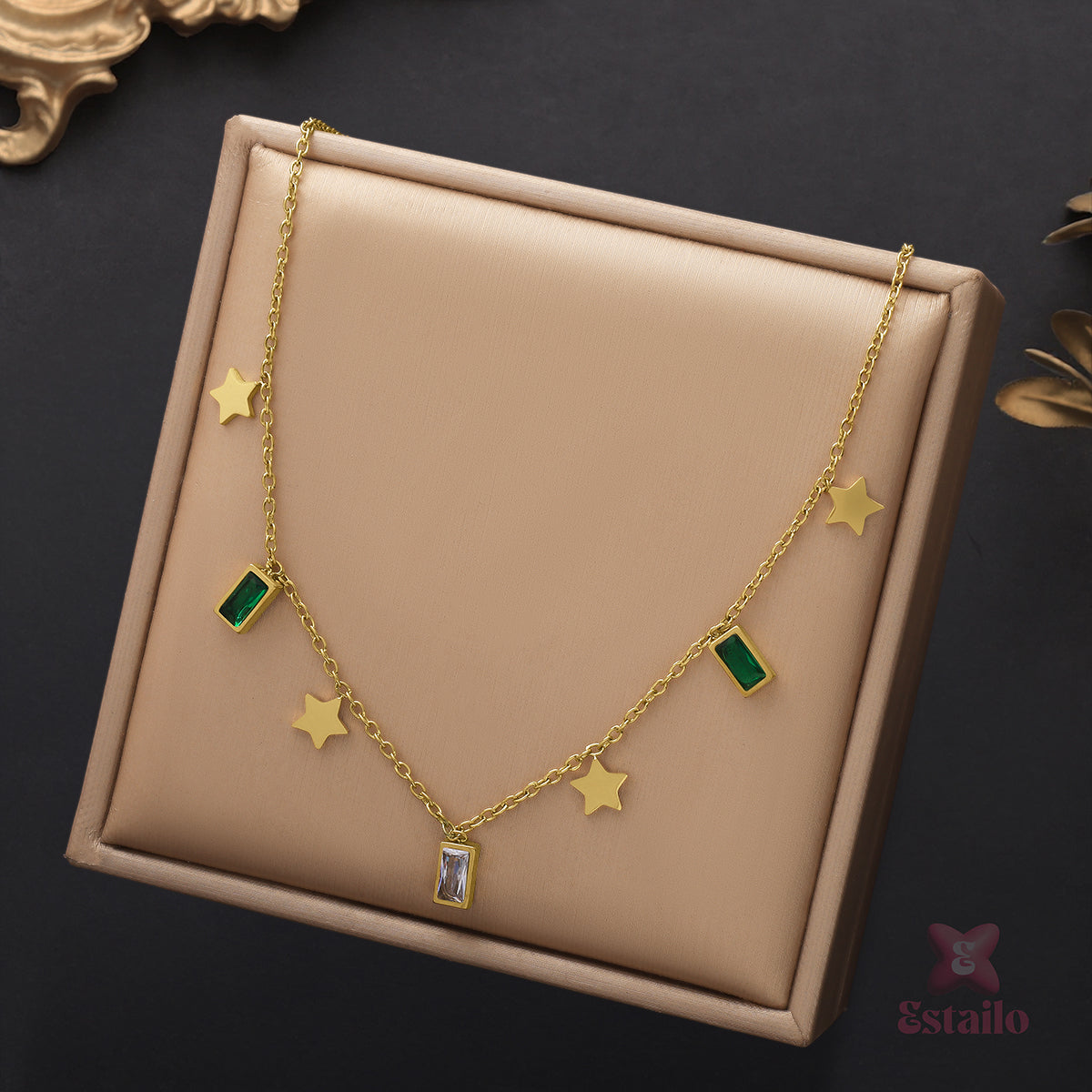 Gilded Emerald Star Necklace