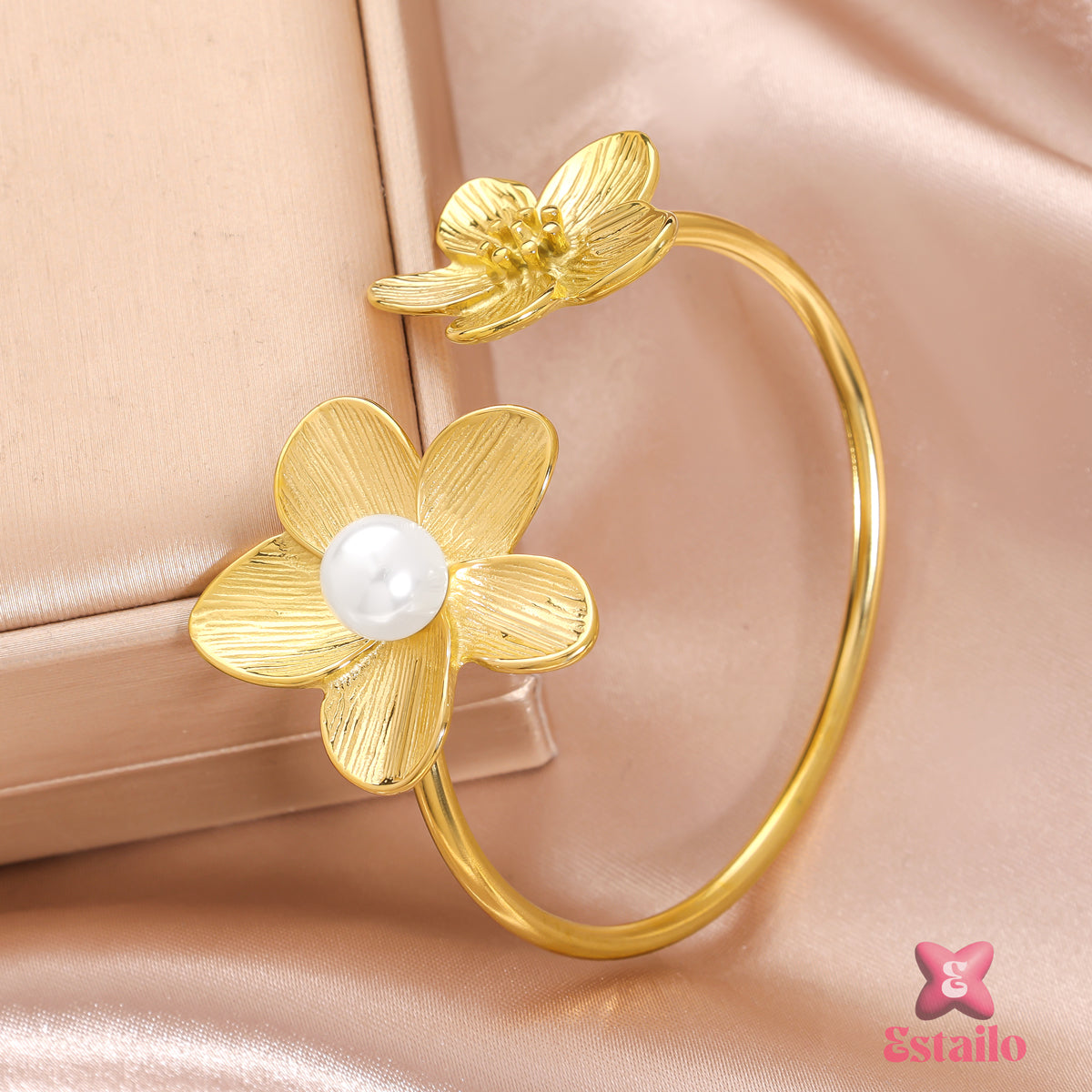 Petal & Pearl Bangle Bracelet